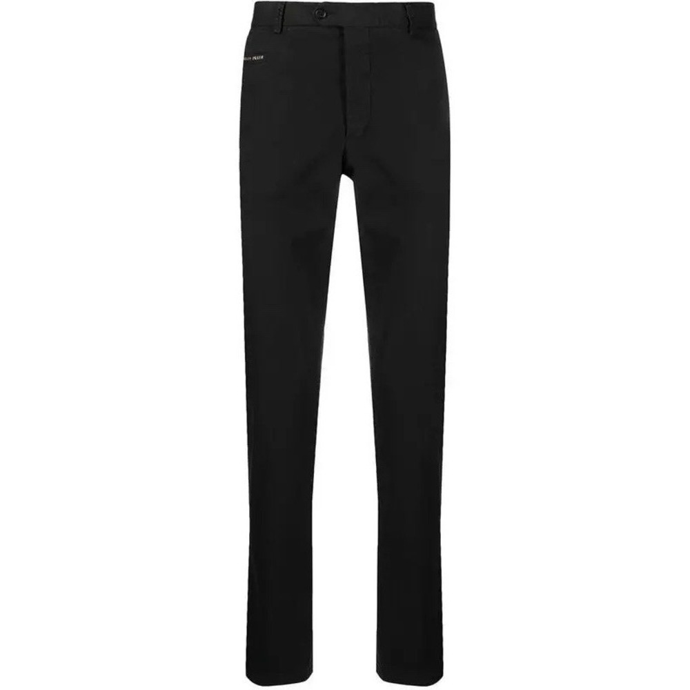 Size Large - PHILIPP PLEIN Logo-Plaque Chinos Black